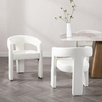 Modern Barrel Dining Chairs Set of 8, PU Leather Upholstered Accent Side Chair with Arms Comfy Makeup Vanity Chairs, Dining Living Room Kitchen Chairs, White