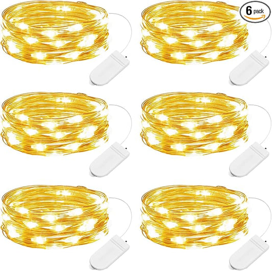 Minetom 6 Pack Fairy Lights Battery Operated String Lights - 7ft 20 LED Waterproof Silver Wire Firefly Lights Waterproof for DIY Crafts Wedding Décor Table Centerpieces Mason Jars Party