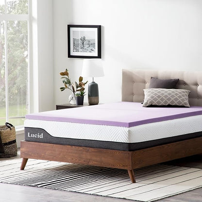LUCID 2 Inch Lavender Infused Memory Foam Mattress Topper, Twin Size – Ventilated Design – Pressure Relieving Bed Topper - Mattress Pad – CertiPur Certified
