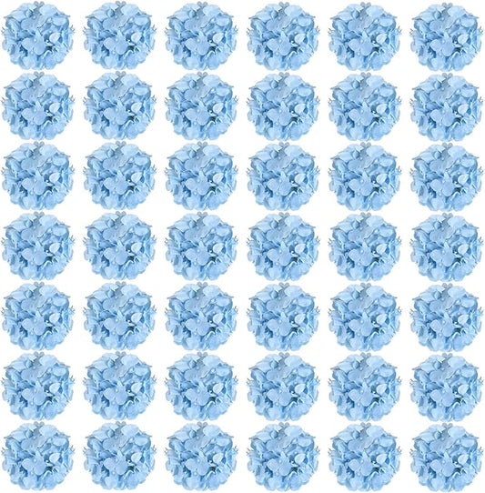 Auihiay 64pcs Silk Hydrangea Artificial Flowers, Artificial Hydrangea Flowers with Stems, Full Hydrangea Flowers for Wedding Centerpieces, Home, Garden, Party Decoration (Blue)