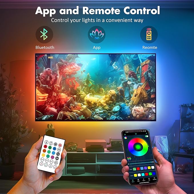 Maylit ICRGB TV LED Backlight, App Control Lights for 76-100in Monitor, Music Sync Color Changing Strip Lights for Home Decor, USB Powered Gaming Accessories Light for Bedroom Room Decor