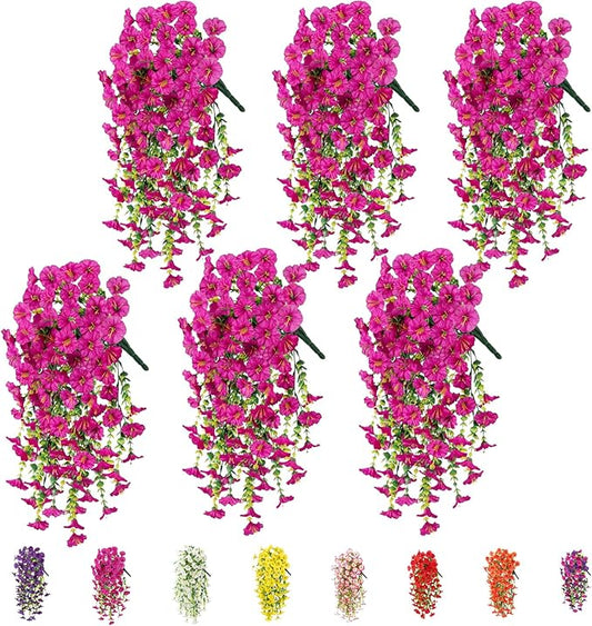 6-Pack Outdoor Faux Plants, 69-Flowered Large Morning Glory, Uv-Resistant Artificial Morning Glory,Perfect for Outdoor Decoration in All Seasons Such as Porches and Gardens (Light Purple)