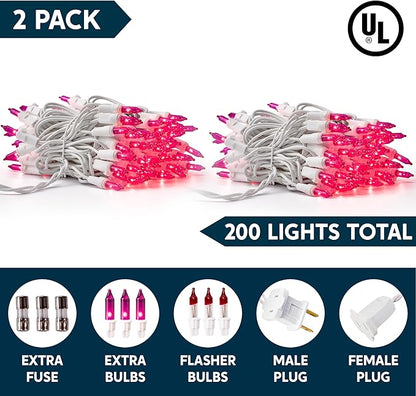 Joiedomi Christmas String Lights Indoor,200(2×100) Mini Pink Light,42.8 FT Lighting Decor for Dorm Classroom Bedroom Holiday Wedding Party Garland Birthday Festival,White Wire