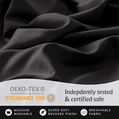 LuxClub Twin XL Sheets - Soft Twin Bed Sheets for-Boys-and-Girls-3 PC Deep Pockets Wrinkle Free-Kids-Fitted Sheets Machine Washable Hotel Bedding Silky Soft - Black Twin XL