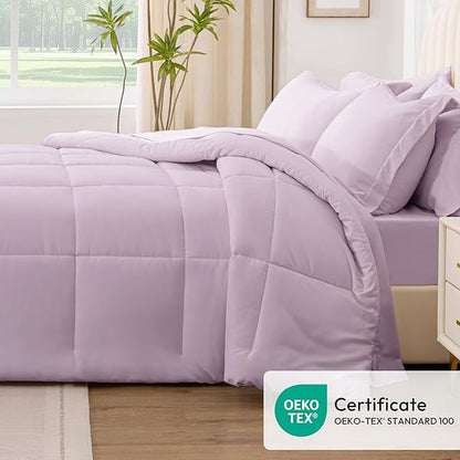 Love's cabin King Size Comforter Set Light Purple, 7 Pieces King Bed in a Bag, All Season Bedding Sets with 1 Comforter, 1 Flat Sheet, 1 Fitted Sheet, 2 Pillowcase and 2 Pillow Sham