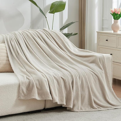 NEWCOSPLAY Super Soft Throw Blanket Linen Premium Silky Flannel Fleece Leaves Pattern Lightweight Bed Blanket All Season Use (Linen, Throw(50"x60"))
