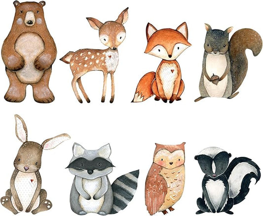 Back40Life Forest Critters Painted Wooden Animal Cutout Shapes (Acrylic Small + Stand (Bundle of 8))