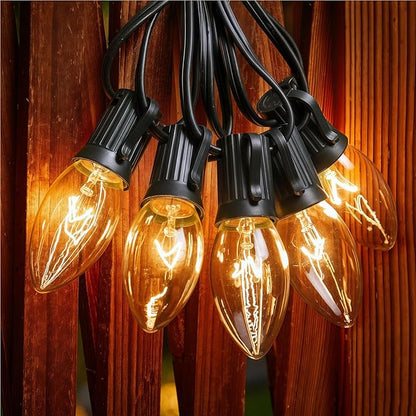 Minetom C9 Clear Christmas String Lights, 25FT 25 Blubs Bright & Warm Outdoor Christmas Lights, Long Life C9 String Lights for Tree Patio Gazebo Wreath, Black Wire