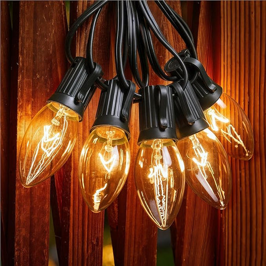 Minetom C9 Clear Christmas String Lights, 50FT 50 Bulbs Bright & Warm Outdoor Christmas Lights, Long Life C9 String Lights for Tree Patio Gazebo Wreath, Black Wire