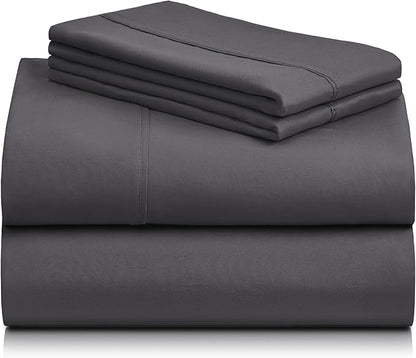 LuxClub 4 PC King Sheet Set, Deep Pockets Wrinkle Free Cooling Bed Sheets Hotel Bedding for Women, Men, Kids & Teens, Includes 1 Fitted Sheet, 1 Flat Sheet and 2 Pillowcases - Silky Soft Dark Grey