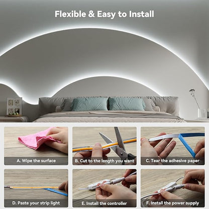 PAUTIX COB LED Strip Light 32.8ft,Engineering Level UL Listed Daylight White 6000K,CRI93+ Super Bright High Lumen,Dimmable 24V Flexible LED Tape Light with RF Remote,for Home&Office Decor DIY Lighting