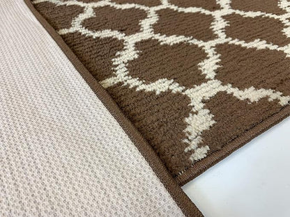 Custom Size Cut to Length Moroccan Trellis Design Runner Rug Mat For Wide Long Hallways with Non-Slip Rubber Backing, Better Traction for Pets, Prevent Slippage, Trellis Brown, 31 inch X 6 feet