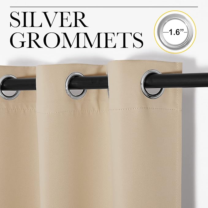 NICETOWN Bedroom Room Darkening Curtains, Biscotti Beige, 1 Pair, 55 inches by 108 Inch, Triple Weave Microfiber Grommet Top Thermal Insulated Solid Darkening Panels/Drapes for Kid's Room