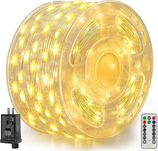 Ollny Christmas Lights Warm White, 600LED 197FT Christmas Tree Lights IP67 Waterproof, Plug in Fairy Lights with Remote 8 Modes Timer, Xmas Light for Outdoor Indoor House Holiday Decor