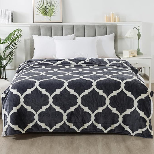 Gray Pattern Queen Size Blanket,90x90 Inches Microfiber Soft Cozy Fluffy Warm Hand Made Queen Throw Blankets for Queen Full Bed,Couch, Sofa, Chair, Camping, Picnic,Grey and White