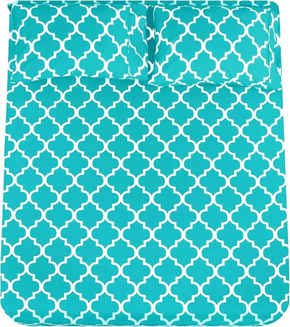 Mejoroom Full Bed Sheet Set - Super Soft Brushed Microfiber 1800 Thread Count Sheets with 16 inch Deep Pocket - Wrinkle Free - 4 Piece(Full, Aqua Quatrefoil with White Pattern)