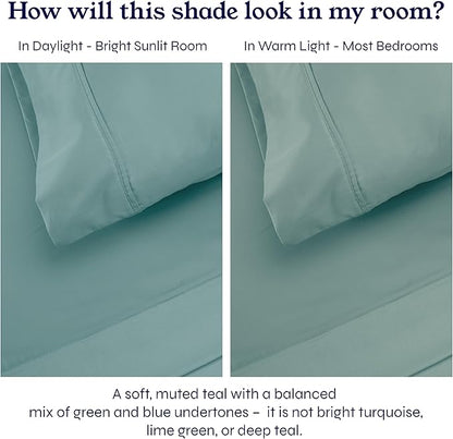 California Design Den King Size Sheets Set - 400 Thread Count Sateen, Natural 100% Cotton Sheets with Deep Pockets, Breathable, Cooling and Durable Bedding Set - Teal
