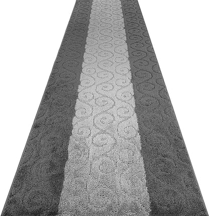 Custom Size Modern Runner Rug Carpet for Hallway Entryway Foyer Kitchen, Slip Resistant Latex Rubber Backed 31 inch Wide X Customized Length, Scroll Grey, 31 inch X 25 feet