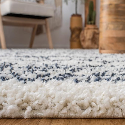 SAFAVIEH Arizona Shag Collection Area Rug - 3'2" Round, Ivory & Slate, Moroccan Design, 1.6-inch Thick, Non-Shedding, Ideal for High Traffic Areas in Living Room, Bedroom, Dining (ASG741M-3R)