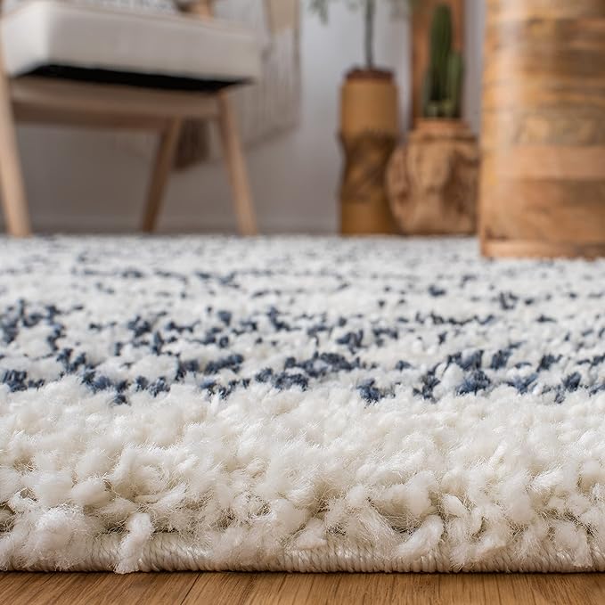 SAFAVIEH Arizona Shag Collection Area Rug - 5'1" x 7'6", Ivory & Slate, Moroccan Design, Non-Shedding & Easy Care, 1.6-inch Thick Ideal for High Traffic Areas in Living Room, Bedroom (ASG741M)