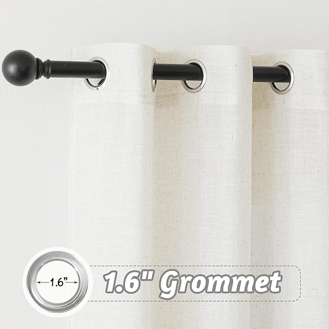RYB HOME Extra Long Linen Curtains 108 inches Long, Light Filtering Privacy Elegant Semi Sheer Drapes Cottage Country Rustic Style for Living Room Bedroom Doorway, Linen, W 60 x L 108, 1 Pc