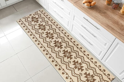 Custom Length Cut to Size Tribal Ethnic Southwestern Inspired Hallway Runner Rug, Non Slip Rubber Backed, 31 inch Wide X Customized Length, Aztec Beige, 31 inch X 8 feet