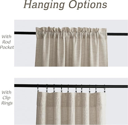 RYB HOME Natural Beige Linen Sheer Curtains 90 inches Long for Living Room and Dining Room, Weave Textured/Rod Pocket, Light Filtering Sheer Curtains and Drapes, W 52 x L 90 inches, 2 Panels Set