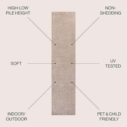 Eyely NCS101C-28 Odense High-Low Minimalist Angle Geometric Light Taupe 2 ft. x 8 ft. Indoor/Outdoor Runner Rug, for Home, Backyard, Patio, Porch, Bedroom, Kitchen, Living Room
