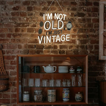 Retro Neon Sign I'm Not Old I'm Just Vintage Warm White LED Light with Glasses and Watch Design for Retro Decor for Live House Vintage Clothing Store Light Sign Gifts to 90s Fans