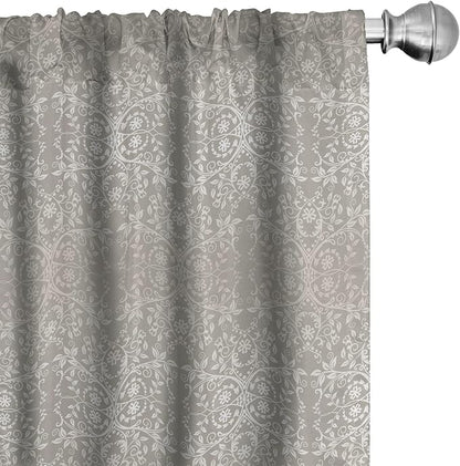 Ambesonne Grey Curtains, Victorian Lace Flowers and Leaves Retro Background Old Fashioned Graphic, Window Treatments 2 Panel Set for Living Room Bedroom, Pair of - 28" x 63", Warm Taupe