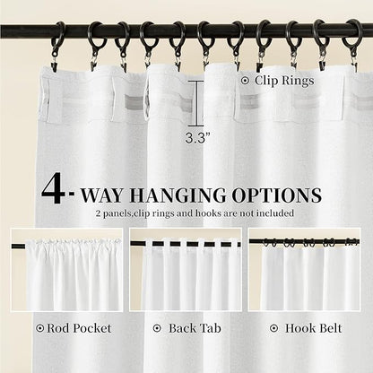 KangBang 2Pcs Blackout Curtains 96 Inches Long, Light Blocking Thermal Insulated Soft Thick Drapes Linen Panels Pleated Curtains for Sliding Patio Door Back Tab Rod Pocket(Pure White, 72Wx96L)
