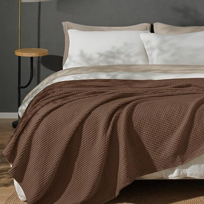 PHF 100% Cotton Waffle Weave Blanket King Size for Bed,Snag Proof Lightweight Breathable Moisture-wicking Throw for Couch,Great for Layering in Cold Weather,Machine Washable,Home Decor Gift-Cappuccino