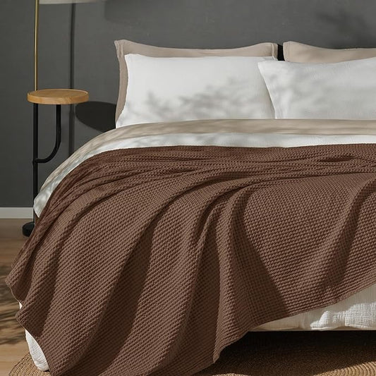 PHF 100% Cotton Waffle Weave Blanket King Size for Bed,Snag Proof Lightweight Breathable Moisture-wicking Throw for Couch,Great for Layering in Cold Weather,Machine Washable,Home Decor Gift-Cappuccino
