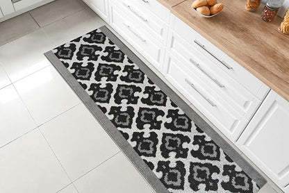 Custom Length Cut to Size Fleur de Lis Inspired Carpet Runner Rug for Hallways, Non Slip Rubber Backed, 31 inch Wide X Customized Length, Royal Grey, 31 inch X 19 feet
