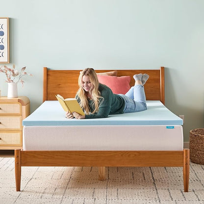 Linenspa Memory Foam Mattress Topper - 2 Inch Gel Infused Memory Foam - Plush Feel - Cooling and Pressure Relieving - CertiPUR Certified - Dorm Room Essentials - Small Twin Size