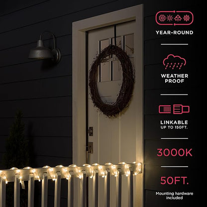 UltraPro LED Rope Lights, 50ft Classic Clear Rope, Warm White Light 3000K, Indoor/Outdoor, Flexible, Linkable, Durable, Rope Lights Outdoor, 54505
