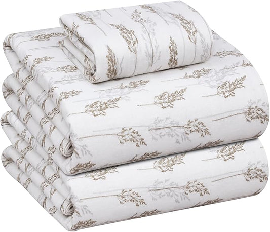 RUVANTI Flannel Sheets Twin Size - 100% Cotton Double Brushed Twin Sheets Set, Deep Pockets 16 Inches, All Seasons Breathable & Extra Soft Bed Sheets, Warm & Cozy, 3 Piece, Dried Straw