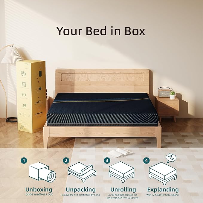 Crystli Full Mattress 14 Inch, Gel Memory Foam Full Size Mattresses, Activated Charcoal Infused, Medium Firm Bed Mattress in a Box for Pressure Relief, Fiberglass-Free, CertiPUR-US Certified, Black
