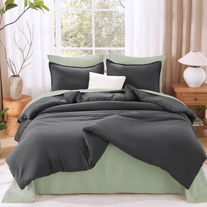 Litanika Grey Comforter Full Set, Dark Gray Lightweight Plain Bedding Comforters Sets, All Season Fluffy Bed Set (79x90In Comforter & 2 Pillowcases)