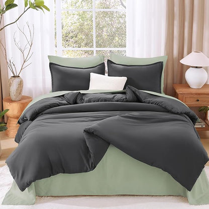 Litanika Comforter Set Dark Grey Oversized King Size, 3 Pieces Lightweight Solid Bedding Comforter Set, All Season Fluffy Bed Set (120x98In Comforter & 2 Pillowcases)