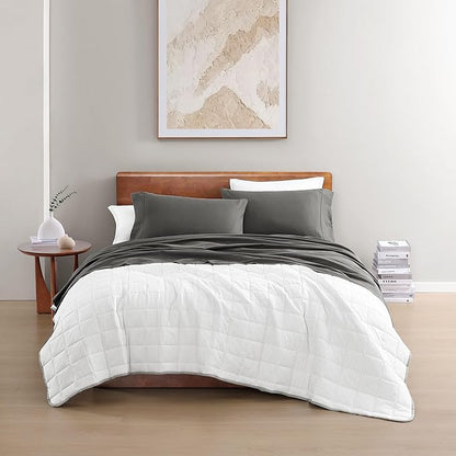 LANE LINEN 100% Organic Cotton Full Size Sheets, Hotel Like Crisp Percale Low Pill Fade Resistant Reinforsed Seam Cotton Sheets, Naturally Cooling 15" Deep Pocket Full Bedding Set- Charcoal
