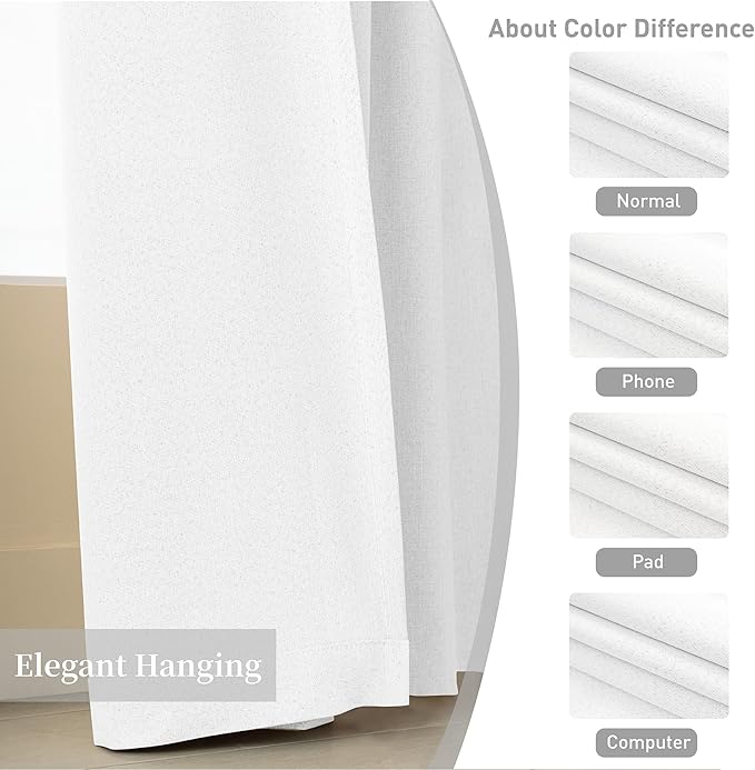 KangBang Pure White Blackout Curtains 84 Inch Length, Faux Linen Room Darkening Curtains for Bedroom Living Room, Back Tab Loop Pocket Pleated Light Blocking Drapes, 52Wx84L, 2Pcs