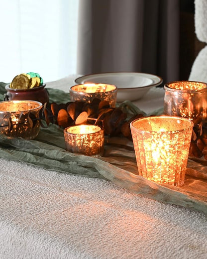DN DECONATION 8PCS Gold Mercury Glass Candle Holder, Assorted Mercury Glass Votive Candle Holders, Vintage Tea Light Candle Holder for Wedding, Parties, Centerpieces, Decorations