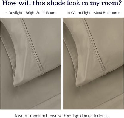 California Design Den Twin XL Sheet Sets - 100% Cotton Sheets, 400 Thread Count Sateen, Deep Pockets, Cooling and Durable Bedding for Dorm Rooms & Adults - Taupe
