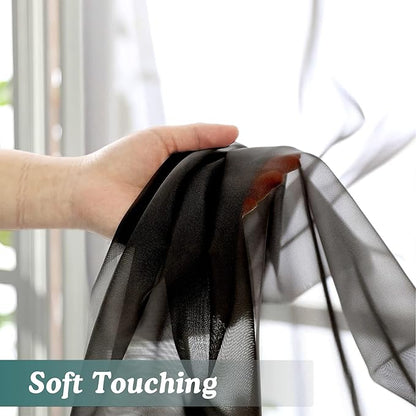 Chyhomenyc 2 Panels Extra Long Sheer Window Curtains 120 Inches Length, Elegant Window Voile Panels/Drapes/Scarf/Treatment/Backdrop for Living Room Wedding Party Home Decor (42W x 120L inches, Black)