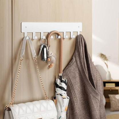 pickpiff 1 Pack Key Holder for Wall Adhesive, Key Hooks with 8 Hooks Wall Mounted, Key Hangers for Decor No Drill for Living Room, Kitchen, Office, White