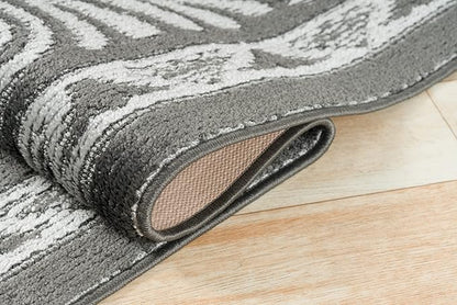 Custom Length Cut to Size Tribal Ethnic Southwestern Inspired Hallway Runner Rug, Non Slip Rubber Backed, 31 inch Wide X Customized Length, Mayan Grey, 31 inch X 18 feet