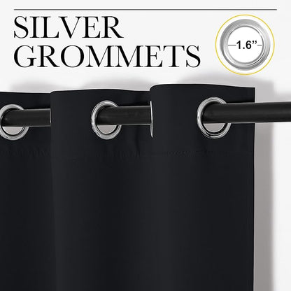 NICETOWN Blackout Draperies Window Curtain Panels, Autumn/Winter Thermal Insulated Solid Grommet Blackout Curtains/Drapes for Cafe (Set of 2, 34 inches by 84 inches, Black)