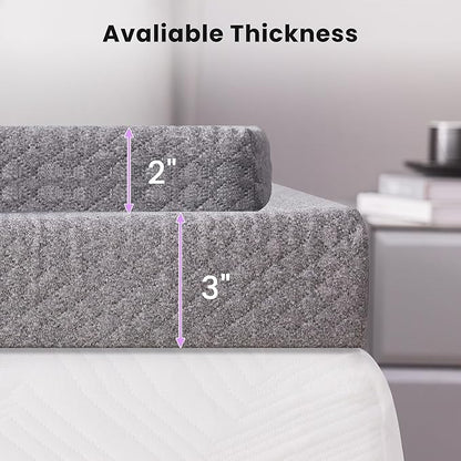 SINWEEK 2 Inch Gel Memory Foam Mattress Topper Queen Size, Pad for Back Pain, Bed Topper with Removable Soft Cover, CertiPUR-US Certified,Grey