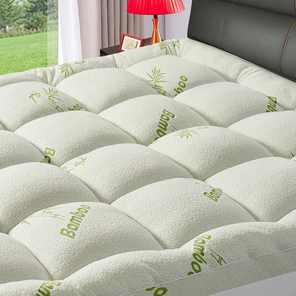 Premium Viscose Made from Bamboo Twin Size Mattress Topper for Back Pain, 1200 GSM Quilted Fitted Extra Thick Mattress Pad,Pillow Top Mattress Cover with Deep Pocket Up to 21 Inches（39 * 75inch）